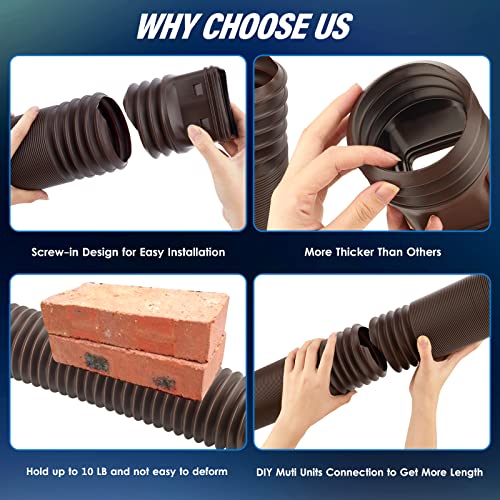 Gutter Downspout Extensions, 2 Pack Flexible Rain Gutter Downspout Extenders, Drain Downspout Extender for House Gutter Splash Block, Drainage Pipe Connector from 21"-70" - Brown