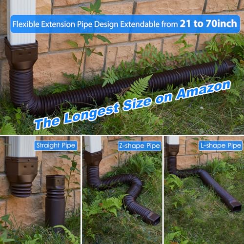 Gutter Downspout Extensions, 2 Pack Flexible Rain Gutter Downspout Extenders, Drain Downspout Extender for House Gutter Splash Block, Drainage Pipe Connector from 21"-70" - Brown