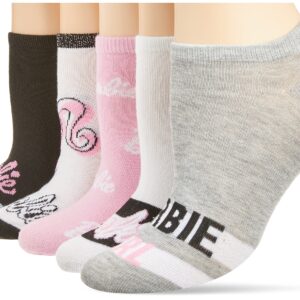 Barbie Womens 5 Pack No Show Casual Sock, Black Assorted, 9-11 US