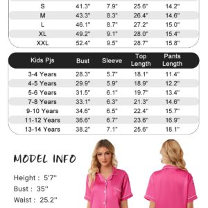 Schbbbta Satin Pajamas for Womens, 2 Pcs Sleepwear Short Sleeve Silk Satin Pajama Outfit for Girls, Hot Pink, US S