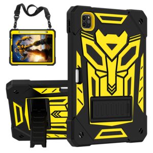 haikedz case for ipad pro 11 inch (4th/3rd/2nd/1st gen), ipad air 5th/4th generation case with pencil holder kickstand shoulder strap shockproof, ipad air 10.9" cover for kids boys (black+gold)