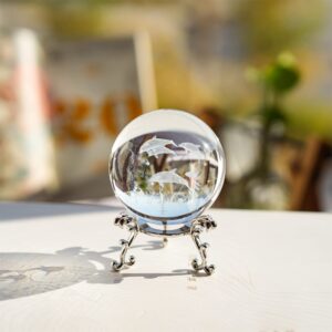 ZEERSHEE 60mm Dolphin Crystal Ball with stand 3D Glass Laser Dolphins Decorative Ball Glass Dolphin Figurines Paperweight Christmas Dolphin Gifts for Kids Women