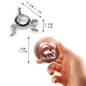 ZEERSHEE 60mm Dolphin Crystal Ball with stand 3D Glass Laser Dolphins Decorative Ball Glass Dolphin Figurines Paperweight Christmas Dolphin Gifts for Kids Women