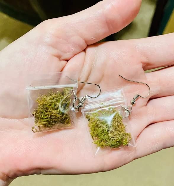 Cannabis Earrings, Weed Earrings, 420, Best Gag Gift, Fake Marijuana Earrings, Fake Cannabis, Fun Earrings, Concert Festival Earrings (Dime Bag)