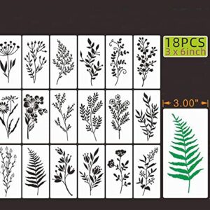 18Pcs Wildflower Stencils Flower Leaf Painting Stencils Reusable Wild Flower Stencil Plastic Art Drawing Templates DIY Crafts Plant Stencil for Painting on Wood Wall Door Canvas Home Decor