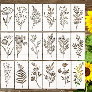 18pcs wildflower stencils flower leaf painting stencils reusable wild flower stencil plastic art drawing templates diy crafts plant stencil for painting on wood wall door canvas home decor
