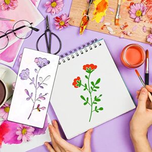 18Pcs Wildflower Stencils Flower Leaf Painting Stencils Reusable Wild Flower Stencil Plastic Art Drawing Templates DIY Crafts Plant Stencil for Painting on Wood Wall Door Canvas Home Decor