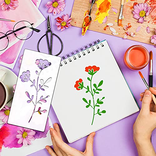 18Pcs Wildflower Stencils Flower Leaf Painting Stencils Reusable Wild Flower Stencil Plastic Art Drawing Templates DIY Crafts Plant Stencil for Painting on Wood Wall Door Canvas Home Decor