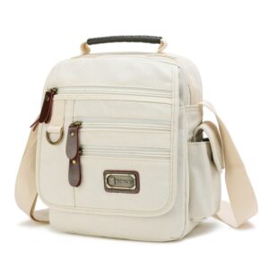 Sunsomen Mens bag Canvas Shoulder Bag Small Messenger Crossbody Bag Work Bag Vintage Multi-function (White)