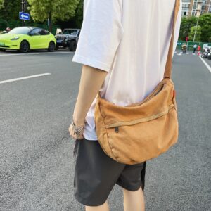 Canvas Casual Messenger Bag Hobo Crossbody Bag Canvas Shouder Tote Handbag for Women and Men, Brown