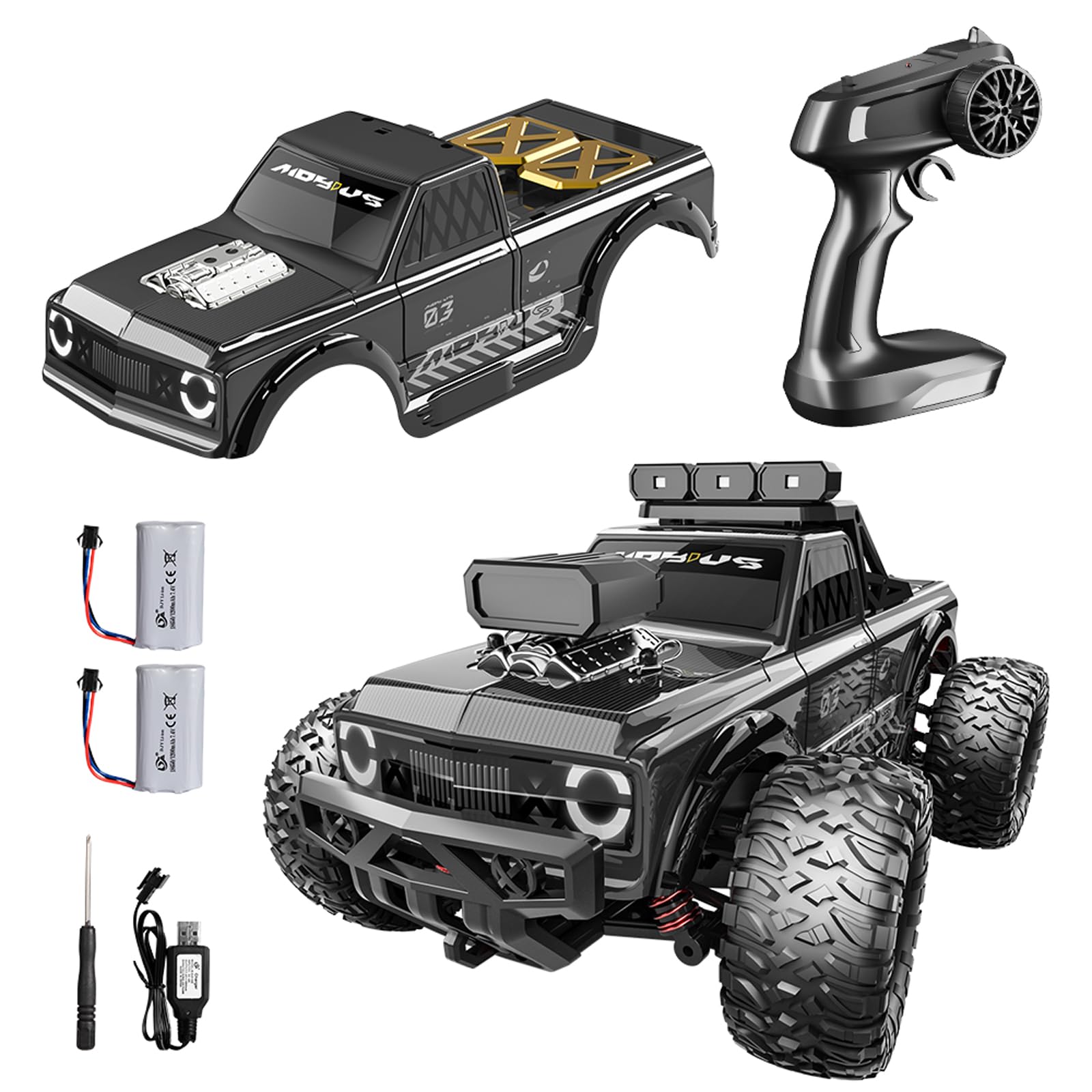 TEMI RC Cars -1:16 Scale Remote Control Car, 4WD High Speed 40 Km/h All Terrains Electric Vehicle Off Road Monster Truck with Two Rechargeable Batteries for Boys Kids and Adults