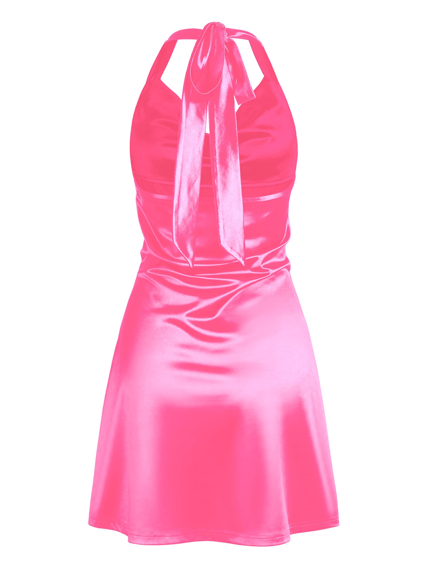 ZAFUL Women Halterneck Satin Mini Dress Sexy Cowl Neck Silky Party Cocktail Club Dress (Hot Pink-Halter-A, S)