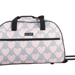 Betsey Johnson Designer Carry On Luggage Collection - Lightweight Pattern 22 Inch Duffel Bag- Weekender Overnight Business Travel Suitcase with 2- Rolling Spinner Wheels (CHEVRON HEARTS, One Size)