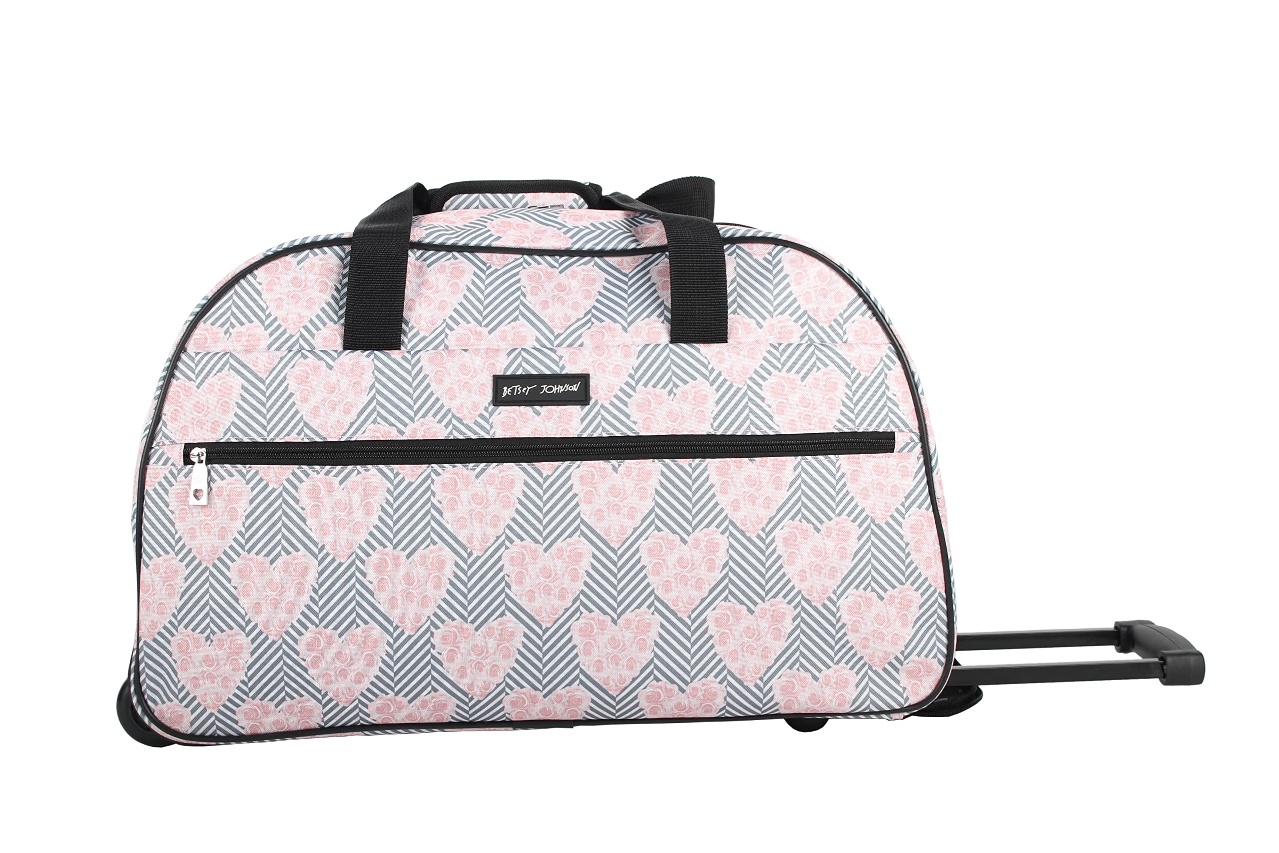 Betsey Johnson Designer Carry On Luggage Collection - Lightweight Pattern 22 Inch Duffel Bag- Weekender Overnight Business Travel Suitcase with 2- Rolling Spinner Wheels (CHEVRON HEARTS, One Size)