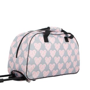 Betsey Johnson Designer Carry On Luggage Collection - Lightweight Pattern 22 Inch Duffel Bag- Weekender Overnight Business Travel Suitcase with 2- Rolling Spinner Wheels (CHEVRON HEARTS, One Size)