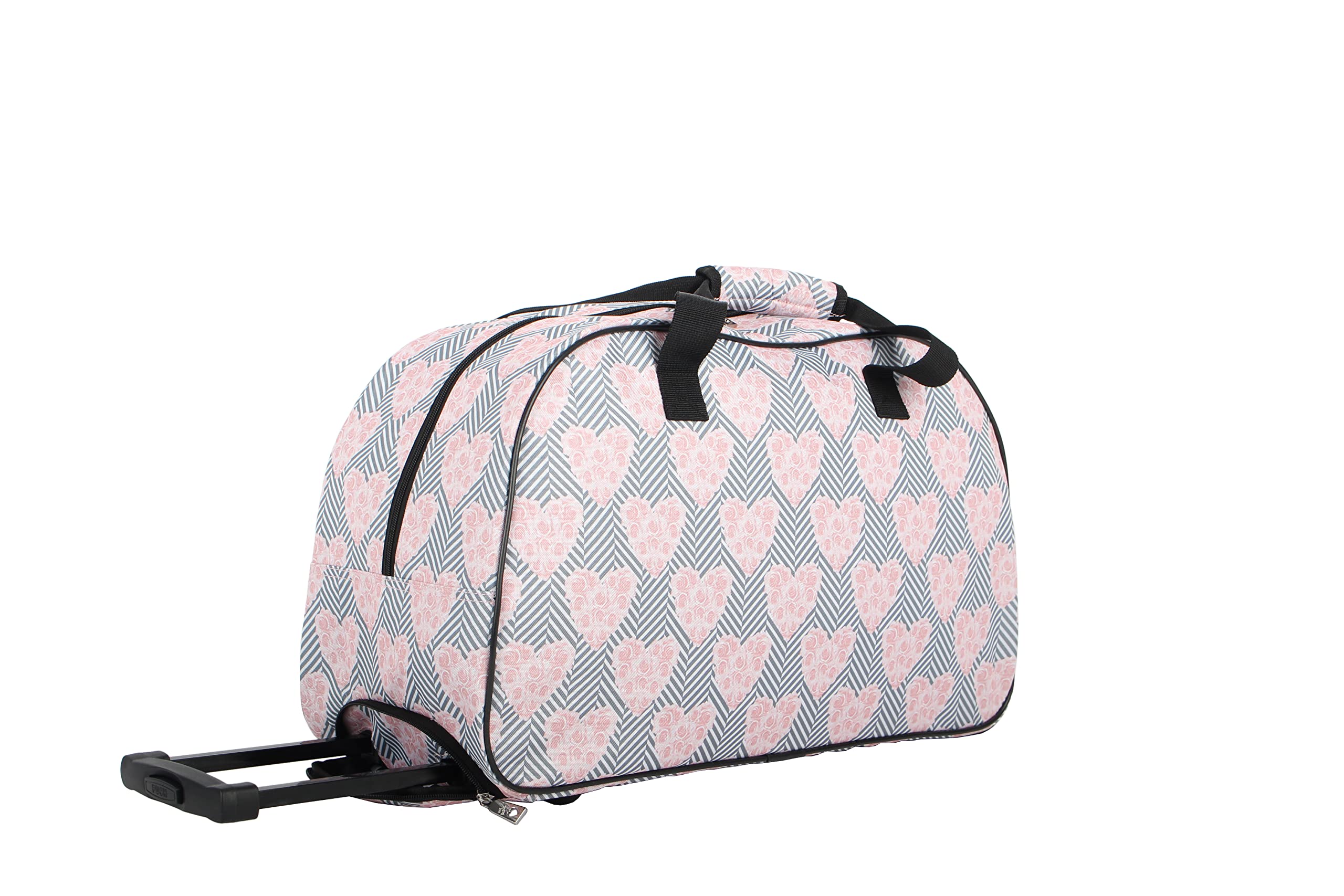 Betsey Johnson Designer Carry On Luggage Collection - Lightweight Pattern 22 Inch Duffel Bag- Weekender Overnight Business Travel Suitcase with 2- Rolling Spinner Wheels (CHEVRON HEARTS, One Size)