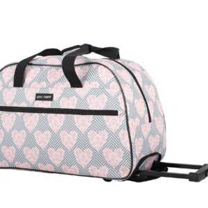 Betsey Johnson Designer Carry On Luggage Collection - Lightweight Pattern 22 Inch Duffel Bag- Weekender Overnight Business Travel Suitcase with 2- Rolling Spinner Wheels (CHEVRON HEARTS, One Size)