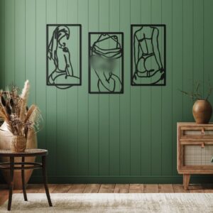 3 Pcs Modern Minimalist Wall Decor Abstract Line Art Wall Decor Woman Body Shape Art Print Decor Line Drawing Metal Wall Art for Living Room Bedroom Wall (Black,Classic Style)