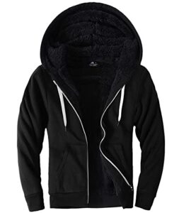 scodi hoodies for men heavyweight fleece sweatshirt - full zip up thick sherpa lined charcoal black m