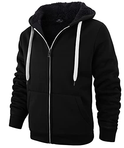 SCODI Hoodies for Men Heavyweight Fleece Sweatshirt - Full Zip Up Thick Sherpa Lined Charcoal Black M