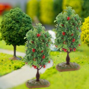 Beavorty 2pcs Model Trees with Bases Miniature Trees Model Garden Train Scenery Flower Trees Fake Architecture Trees Artificial Apple Trees for DIY Crafts Building Model Small Trees Model