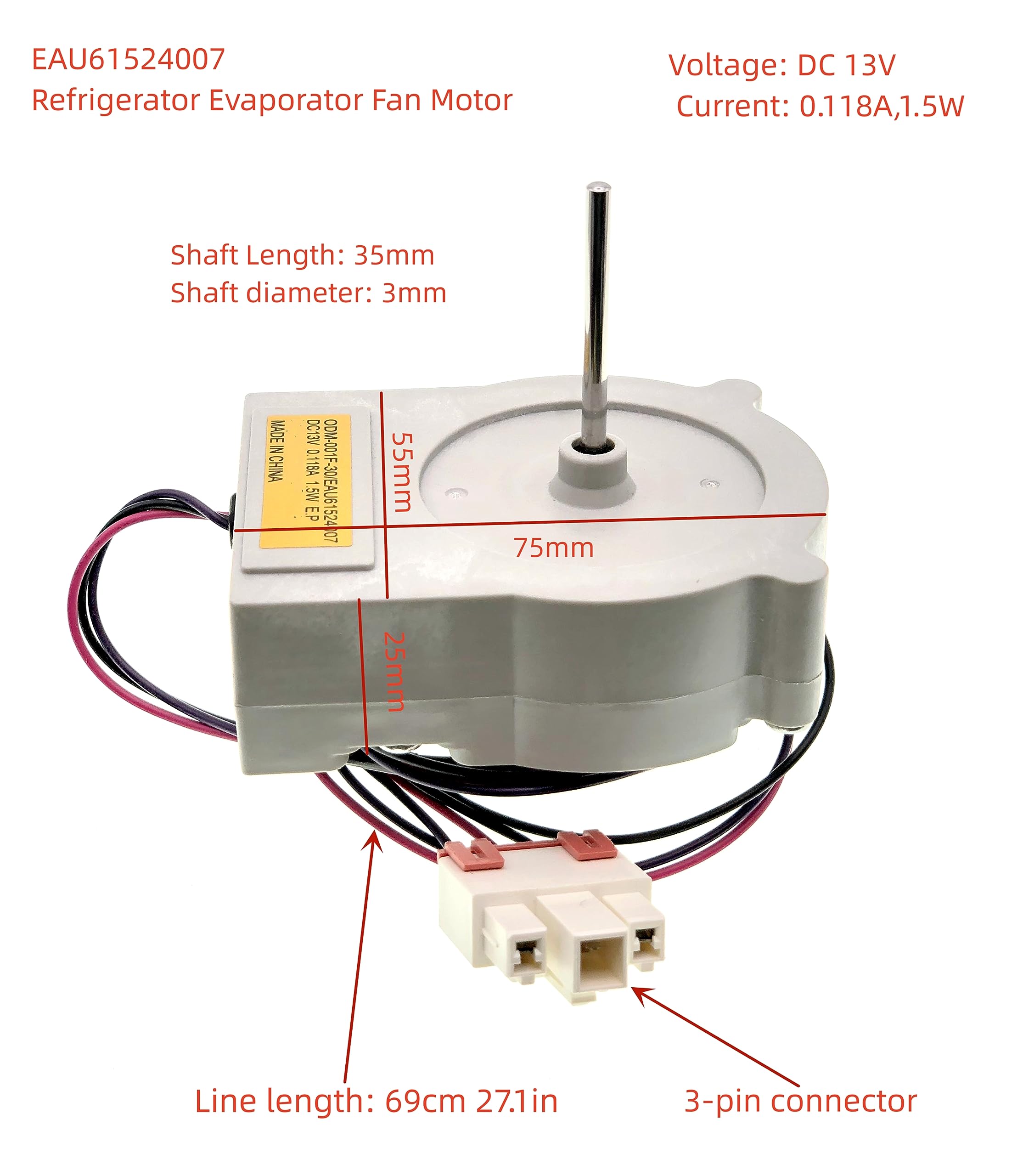 EAU61524007 Refrigerator Evaporator Fan Motor Compatible with LG, Kenmore, Samsung Refrigerator, Replace EAU60694510, PS10058947, AP5950081