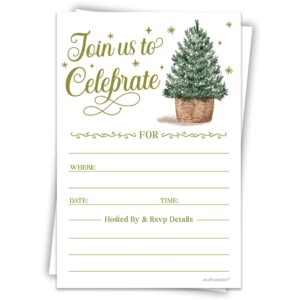 Christmas Invitations - Watercolor Tree - Holiday Party Invitations With Envelopes (20 Count) - Winter Celebration Invites