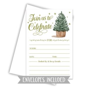 Christmas Invitations - Watercolor Tree - Holiday Party Invitations With Envelopes (20 Count) - Winter Celebration Invites