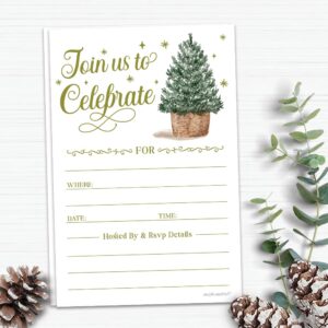 Christmas Invitations - Watercolor Tree - Holiday Party Invitations With Envelopes (20 Count) - Winter Celebration Invites