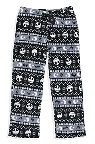 The Nightmare Before Christmas Women's Jack Skellington FairIsle Minky Plush Pajama Pants (Large) Black