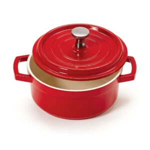 g.e.t. ca-002-rw/cc heiss® energy-efficient cast aluminum mini dutch oven with lid, 8 ounce, red/white