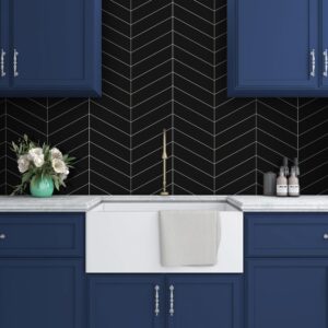 SUNWINGS Chevron Backsplash Tile for Kitchen Peel and Stick, Arrow Stone Composite Self Adhesive Tiles Mosaic Wall Tile for Kitchen 10 Sheets Black