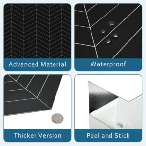 SUNWINGS Chevron Backsplash Tile for Kitchen Peel and Stick, Arrow Stone Composite Self Adhesive Tiles Mosaic Wall Tile for Kitchen 10 Sheets Black