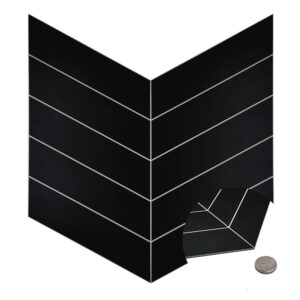 SUNWINGS Chevron Backsplash Tile for Kitchen Peel and Stick, Arrow Stone Composite Self Adhesive Tiles Mosaic Wall Tile for Kitchen 10 Sheets Black