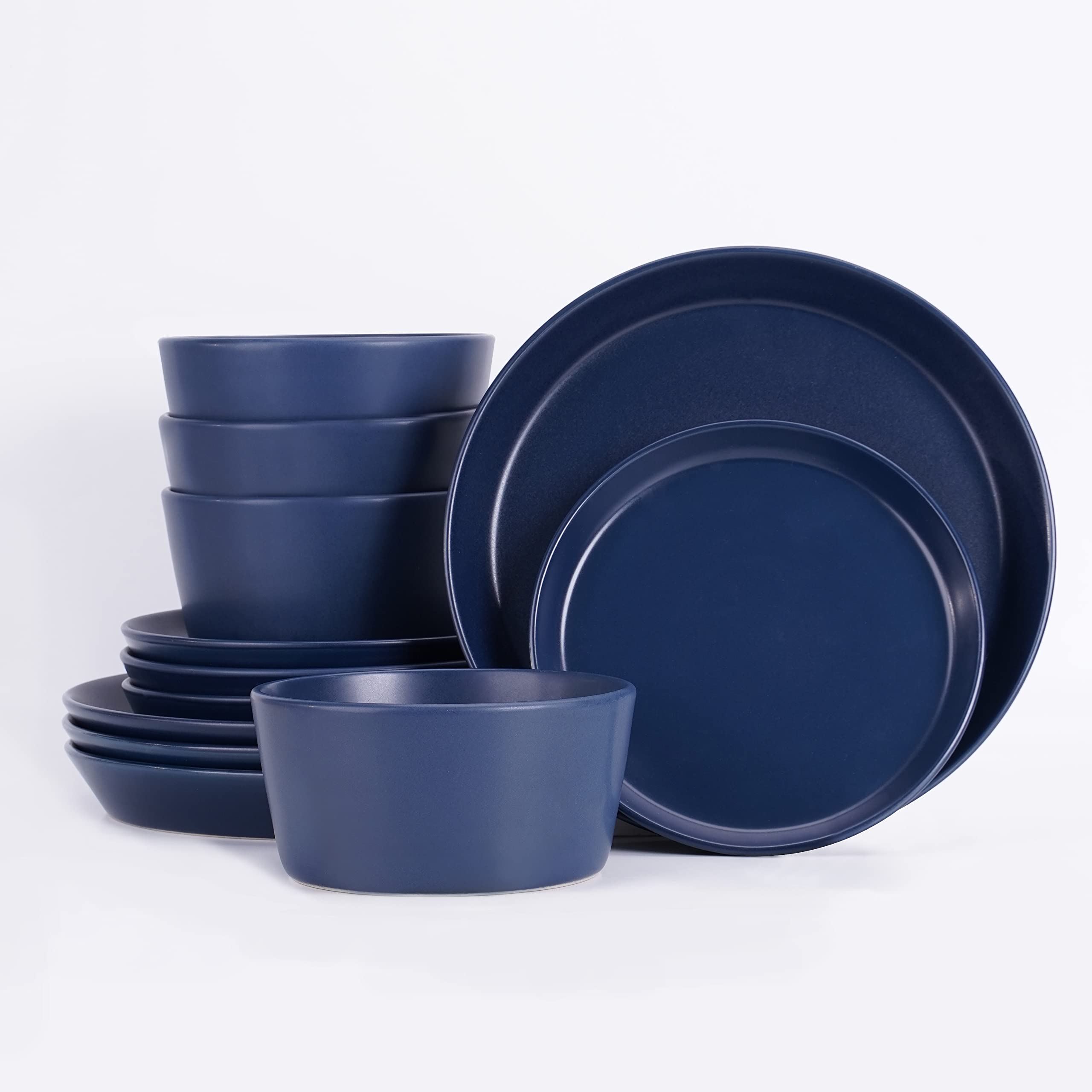 12 Piece Dinnerware Set, Stoneware dish set Service for 4, Kitchen Plates And Bowls Set,Blue Dinnerware Set…