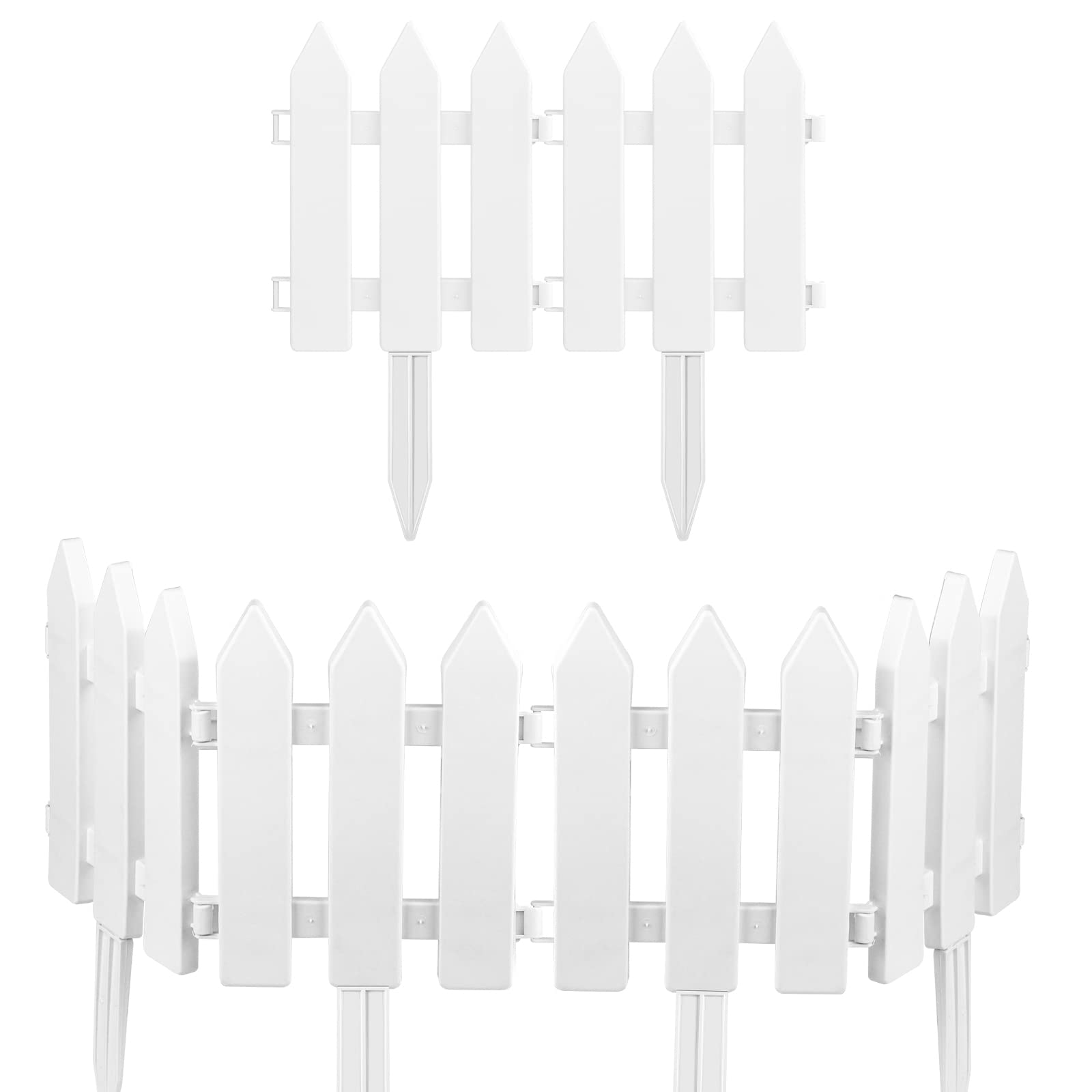 PLULON 6 Pieces Garden Fence with 6 Pieces Fence Insert White Plastic Fence Garden Picket Fence Edgings Lawn Flowerbeds Plant Borders Decorative Garden Yard