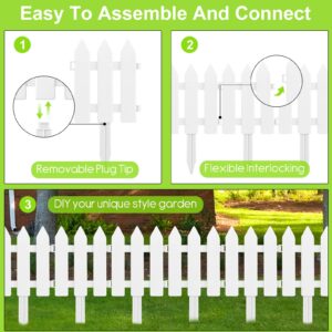 PLULON 6 Pieces Garden Fence with 6 Pieces Fence Insert White Plastic Fence Garden Picket Fence Edgings Lawn Flowerbeds Plant Borders Decorative Garden Yard