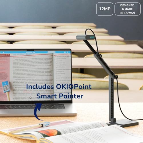 OKIOLABS OKIOCAM S2 Pro 12-MP USB Document Camera, Built-in Light & Mic, OKIOPoint Smart Pointer, for PC | Mac | Chromebook, Ultra HD Camera for Live Demo for Web Conference, Remote Teaching