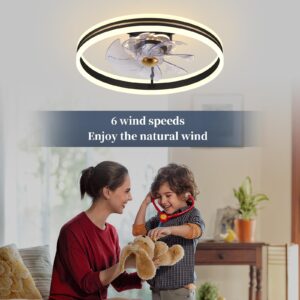 Fszdorj 2023 Upgraded 20‘’ Smart Ceiling Fan with Light, Low Profile Fan, Flush Mount Ceiling Fan, 6 Speeds, Dimmable LED, App & Remote Control, Quiet DC Motor, For Bedroom, Living Room, F105 Black