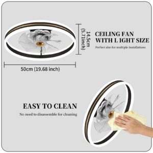 Fszdorj 2023 Upgraded 20‘’ Smart Ceiling Fan with Light, Low Profile Fan, Flush Mount Ceiling Fan, 6 Speeds, Dimmable LED, App & Remote Control, Quiet DC Motor, For Bedroom, Living Room, F105 Black