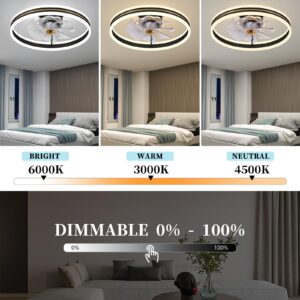 Fszdorj 2023 Upgraded 20‘’ Smart Ceiling Fan with Light, Low Profile Fan, Flush Mount Ceiling Fan, 6 Speeds, Dimmable LED, App & Remote Control, Quiet DC Motor, For Bedroom, Living Room, F105 Black