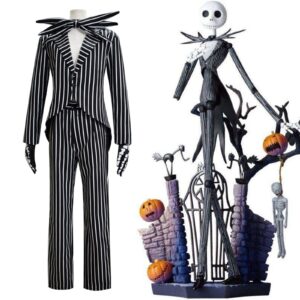 Jack Skeleton Skellington Costume With Bowtie Skeleton Nightmare Suit Before Christmas Halloween Cosplay for Adult Men Women (man, XS)