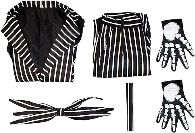 Jack Skeleton Skellington Costume With Bowtie Skeleton Nightmare Suit Before Christmas Halloween Cosplay for Adult Men Women (man, XS)