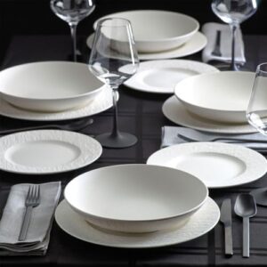 Villeroy & Boch Manufacture Rock Blanc 12-Piece Dinnerware Set, Service for 4, Plates & Bowls, Premium Porcelain, Made in Germany, White, Large