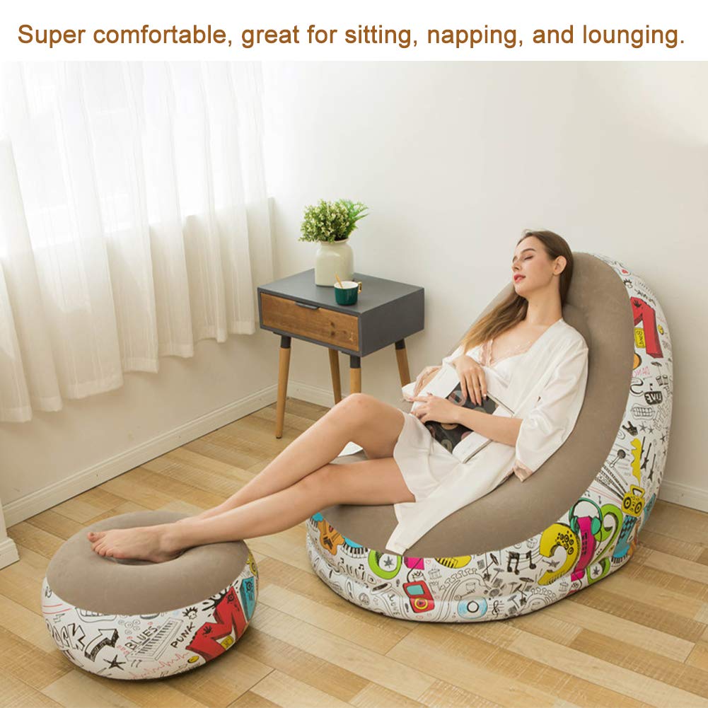 Bean Bag Chair, Foldable Flocking Inflatable Sofa, Outdoor Living Room Ultra Soft Lazy Sofa Couch Bean Bag Chair with 4-inch Foot Pump for Kids and Adults