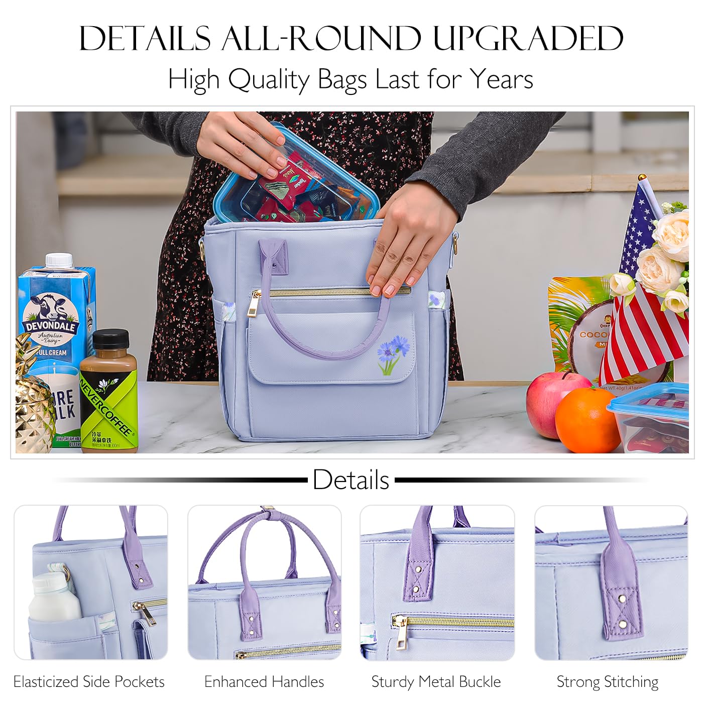 GLORIEROO Deluxe Lunch Bag Women - Leakproof Insulated Lunch Box for Women 2024 Newest Teacher Mothers Day Gifts for Women Waterproof Multi Pocket Lunch Bag with Removable Strap for Work/Picnic