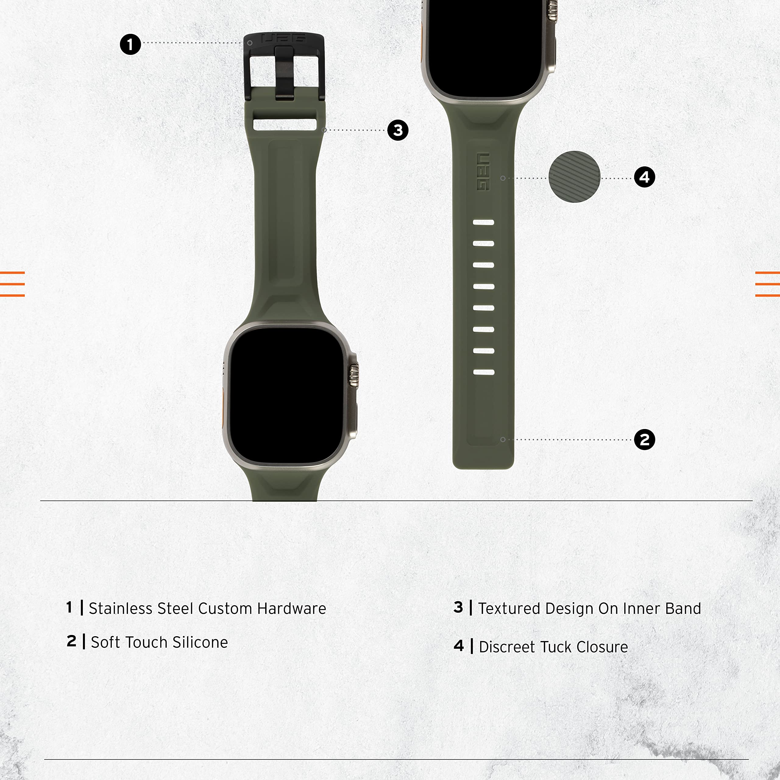 URBAN ARMOR GEAR UAG Compatible with Apple Watch Band 49/45/44/42mm for iWatch Series Ultra 2/9/Ultra/SE2/8/1-7/SE Scout Foliage Green (New Edition) Sweatproof Adjustable Silicone Replacement Strap