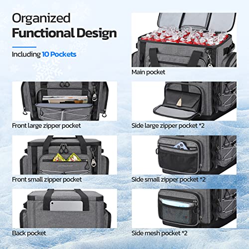 Maelstrom Soft Cooler Bag,Soft Sided Insulated Hard-Bottom Beach Ice Chest Large Leakproof Camping Portable Travel Cooler for Camping,Grocery Shopping,Gray,40 Can