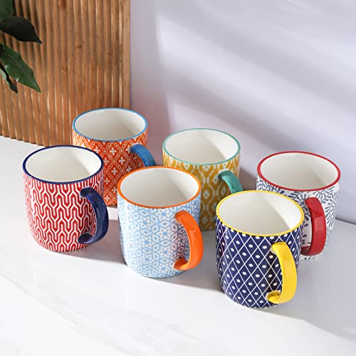 Selamica Porcelain 10 oz Coffee Mugs Set of 6 with Big Handle, Coffee Cups Ceramic for Cappuccino Latte Cocoa Milk Tea, Dishwasher Microwave Safe, Assorted Colors