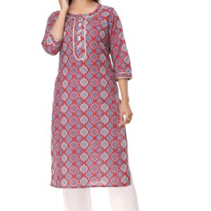 Vihaan Impex Indian Kurti Set with White Pant for Women Red